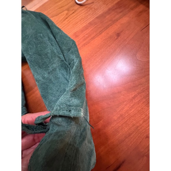90s VTG Womens Vintage Green Suede Fringe Western Jacket Lace Up Back Size 4 / 6 - Picture 8 of 16